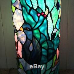 Tiffany Style Stained Glass Peacock Pedestal Floor Lamp Bohemian