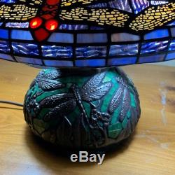 Tiffany Style Stained Glass Reading Accent Table Lamp Dragonfly Theme NEW