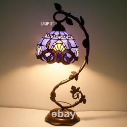Tiffany Style Stained Glass Reading Lamp Table Light Blue Purple Desk Baroque