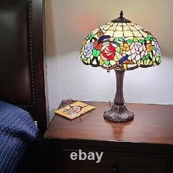 Tiffany Style Stained Glass Reading Table Lamp Floral Hummingbird and Floral