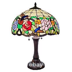 Tiffany Style Stained Glass Reading Table Lamp Floral Hummingbird and Floral