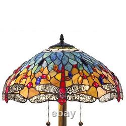 Tiffany Style Stained Glass Red Dragonfly Floor Lamp With Blue and Yellow