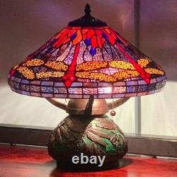 Tiffany Style Stained Glass Red Dragonfly Table Lamp withMosaic Base 16 Shade New