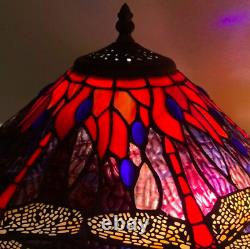 Tiffany Style Stained Glass Red Dragonfly Table Lamp withMosaic Base 16 Shade New