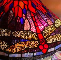 Tiffany Style Stained Glass Red Dragonfly Table Lamp withMosaic Base 16 Shade New