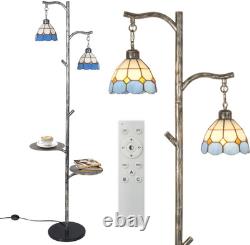 Tiffany Style Stained Glass Retro Floor Lamp with Tray, Dimmable Floor Lamps, Cu