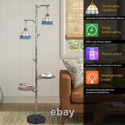 Tiffany Style Stained Glass Retro Floor Lamp with Tray, Dimmable Floor Lamps, Cu