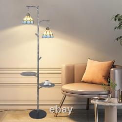 Tiffany Style Stained Glass Retro Floor Lamp with Tray, Dimmable Floor Lamps, Cu