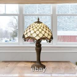 Tiffany Style Stained Glass Roman Accent Table Lamp Amber Jewel Elegance