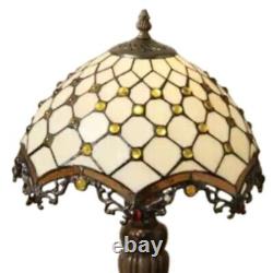 Tiffany Style Stained Glass Roman Accent Table Lamp Amber Jewel Elegance