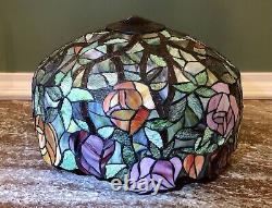 Tiffany Style Stained Glass Roses-Leaves Scalloped Edge Lamp Shade 18 x 11 1/2
