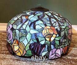 Tiffany Style Stained Glass Roses-Leaves Scalloped Edge Lamp Shade 18 x 11 1/2