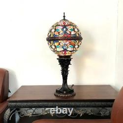 Tiffany Style Stained Glass Round Globe Table Lamp Accent Light, Antiqued Bronze