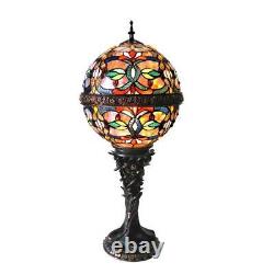 Tiffany Style Stained Glass Round Globe Table Lamp Accent Light, Antiqued Bronze