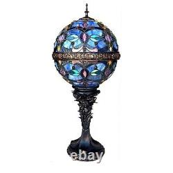 Tiffany Style Stained Glass Round Globe Table Lamp Accent Light, Antiqued Bronze