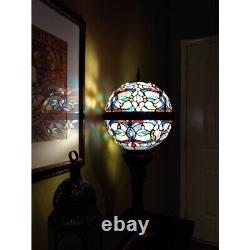 Tiffany Style Stained Glass Round Globe Table Lamp Accent Light, Antiqued Bronze