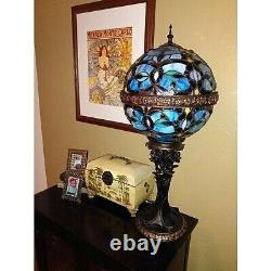 Tiffany Style Stained Glass Round Globe Table Lamp Accent Light, Antiqued Bronze