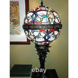 Tiffany Style Stained Glass Round Globe Table Lamp Accent Light, Antiqued Bronze