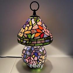 Tiffany Style Stained Glass Small Table Lamp With Lighted Base Floral Colorful