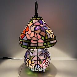 Tiffany Style Stained Glass Small Table Lamp With Lighted Base Floral Colorful