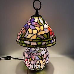 Tiffany Style Stained Glass Small Table Lamp With Lighted Base Floral Colorful