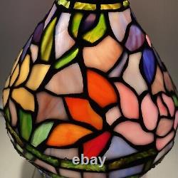 Tiffany Style Stained Glass Small Table Lamp With Lighted Base Floral Colorful