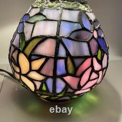 Tiffany Style Stained Glass Small Table Lamp With Lighted Base Floral Colorful