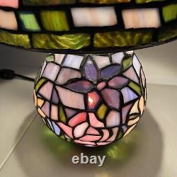 Tiffany Style Stained Glass Small Table Lamp With Lighted Base Floral Colorful