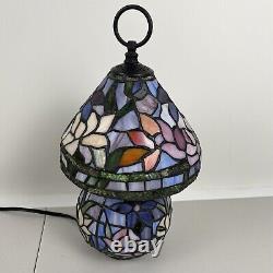 Tiffany Style Stained Glass Small Table Lamp With Lighted Base Floral Colorful