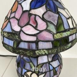 Tiffany Style Stained Glass Small Table Lamp With Lighted Base Floral Colorful