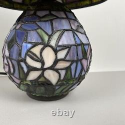 Tiffany Style Stained Glass Small Table Lamp With Lighted Base Floral Colorful