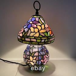 Tiffany Style Stained Glass Small Table Lamp With Lighted Base Floral Colorful