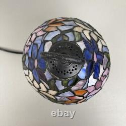 Tiffany Style Stained Glass Small Table Lamp With Lighted Base Floral Colorful