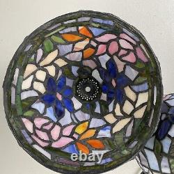 Tiffany Style Stained Glass Small Table Lamp With Lighted Base Floral Colorful