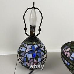 Tiffany Style Stained Glass Small Table Lamp With Lighted Base Floral Colorful