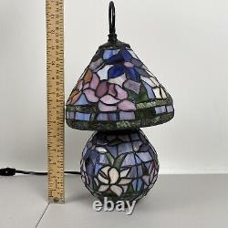 Tiffany Style Stained Glass Small Table Lamp With Lighted Base Floral Colorful