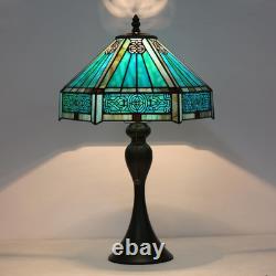Tiffany Style Stained Glass Table Lamp 12x12x19 Turquoise Vintage Desk Light