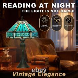 Tiffany Style Stained Glass Table Lamp 12x12x19 Turquoise Vintage Desk Light