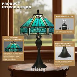 Tiffany Style Stained Glass Table Lamp 12x12x19 Turquoise Vintage Desk Light