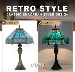Tiffany Style Stained Glass Table Lamp 12x12x19 Turquoise Vintage Desk Light