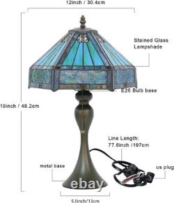 Tiffany Style Stained Glass Table Lamp 12x12x19 Turquoise Vintage Desk Light