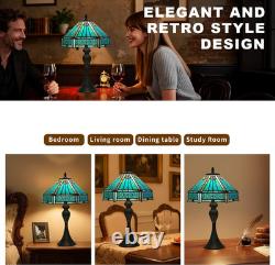 Tiffany Style Stained Glass Table Lamp 12x12x19 Turquoise Vintage Desk Light