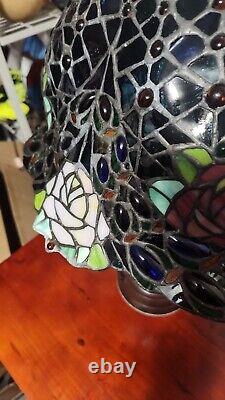 Tiffany Style Stained Glass Table Lamp 3-Way Lighting Roses & Floral Design