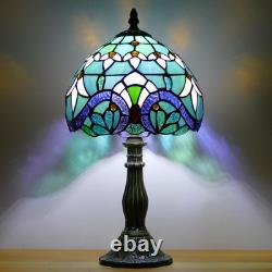 Tiffany Style Stained Glass Table Lamp Baroque Bedside Accent Light 14.5 In