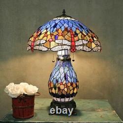 Tiffany Style Stained Glass Table Lamp Blue Dragonfly Desk Lamps Accent Light