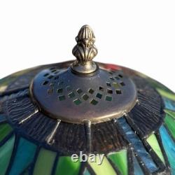 Tiffany Style Stained Glass Table Lamp Blue Green Shade Bronze Base 19