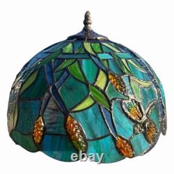 Tiffany Style Stained Glass Table Lamp Blue Green Shade Bronze Base 19