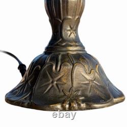 Tiffany Style Stained Glass Table Lamp Blue Green Shade Bronze Base 19
