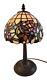 Tiffany Style Stained Glass Table Lamp Cardinal Bird Flowers Brass 14.5 Read