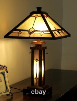 Tiffany Style Stained Glass Table Lamp Double Lit Mission Design